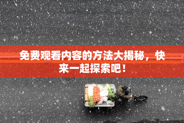 免费观看内容的方法大揭秘，快来一起探索吧！