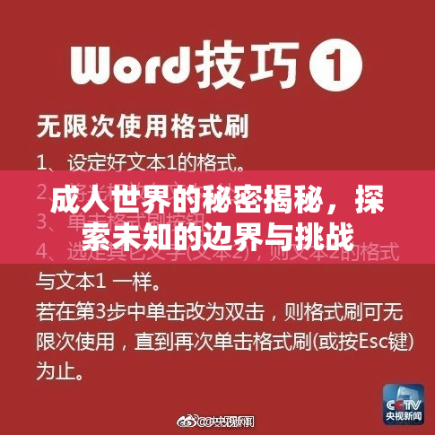 成人世界的秘密揭秘,探索未知的边界与挑战